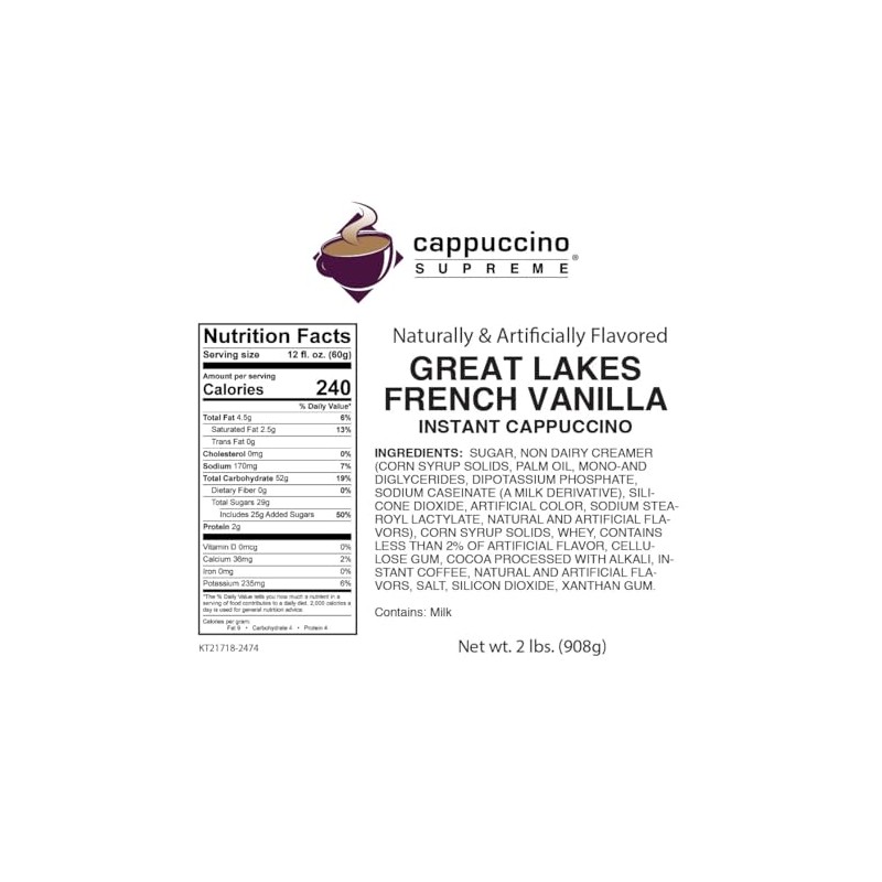Cappuccino Supreme Great Lakes French Vanilla 2 lb bag Instant