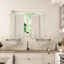 BGment Linen Curtains 36 Inch Length for Kitchen Cafe Window, Half Window Drapes Semi Sheer with Rod Pocket Back Tab Light Filtering for Bathroom, 2 Panels Set, 34 Inch Wide Each Panel