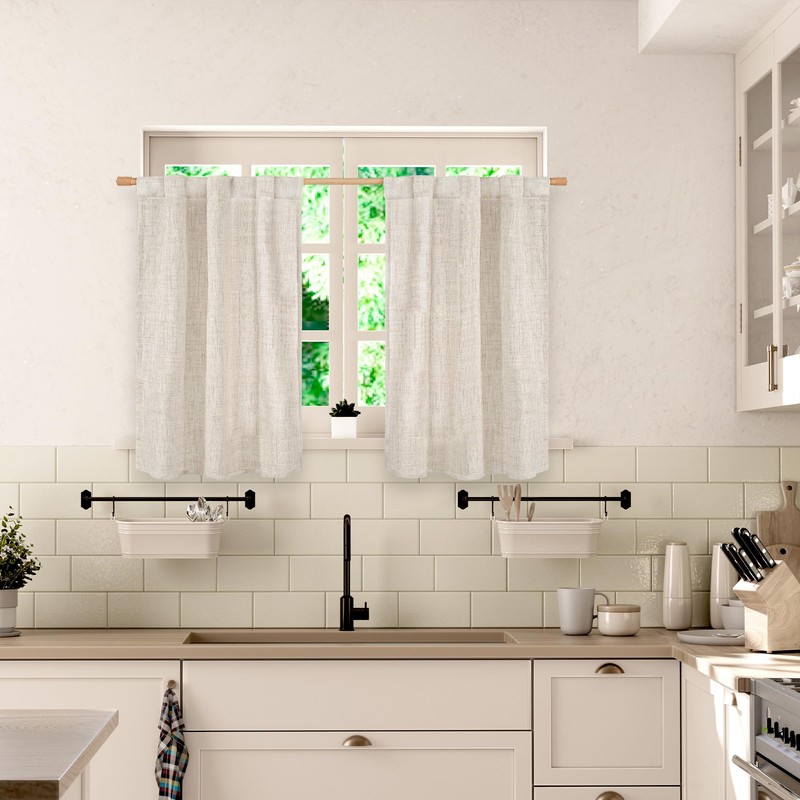 BGment Linen Curtains 36 Inch Length for Kitchen Cafe Window,