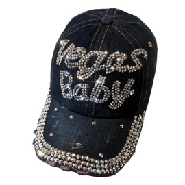 Popfizzy Bling Las Vegas Baby Hat, Rhinestone Las Vegas Baseball Cap for Women, Las Vegas Souvenir, Bedazzled Las Vegas Gifts