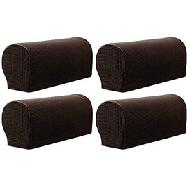 Arm Rest Covers Arm Slipcovers Stretch Armchair Arm Covers Soft Polyester Arm Caps Non Slip Furniture Protector for Chair, Sofa, Couch Pack of 4 (Dark Coffee)