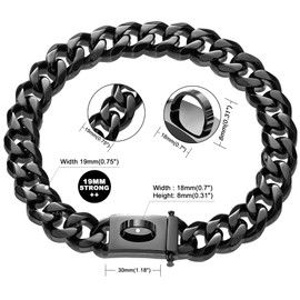 Dog Chain Collar Walking Collar with Design Secure Buckle 19MM Black Cuban Link Strong Heavy Duty Chew Proof Chain(19MM, 14")