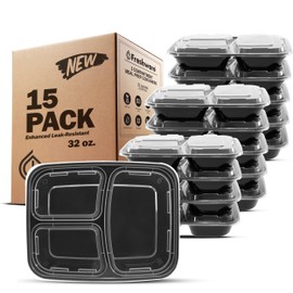 Freshware Meal Prep Containers [15 Pack] 3 Compartment with Lids, Food Containers, Lunch Box, Stackable, Bento Box, Microwave/Dishwasher Safe (32 oz)