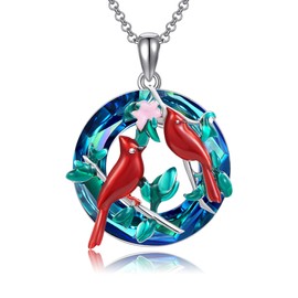 MONGAS Cardinal Necklace Sterling Silver Cardinal Crystal Necklace Cardinal Jewelry for Women