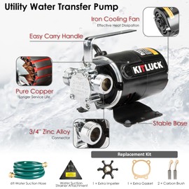 Water Transfer Pump, 115V 1/10HP 330GPH Utility Water Pump Electric With 6ft Suction Hose Kit, Portable Small Water Pump For Pool Draining, Removing Water From Rain Barrel, Aquariums, etc.