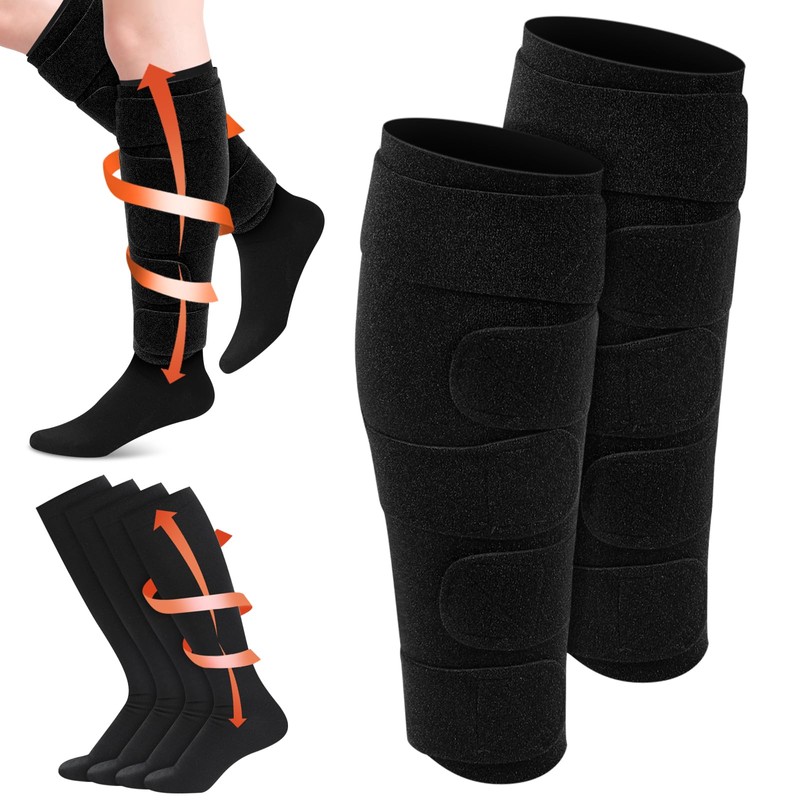 3 Pair Lymphedema Compression Leg Wrap with Calf Compression Sock