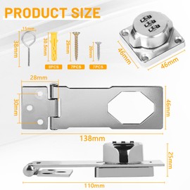 SUPAWAY 4.5 Inch Hasp Locks Cabinet Lock Hasp Password Mechanical Password Lock 3 Digit Combination Lock with Screw for Small Doors, Barn Door, Bathroom, Outdoor Garage, Garden, Silver