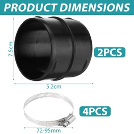 2 Connectors Round Duct Pipe 75 mm with 4 Stainless Steel Clamps, Heating Pipe Connection, Ventilation Pipe Adapter for Eber-spacher/Webasto Connector, Ventilation Pipe, Round Duct, Ducting Joiner Connector Pipe