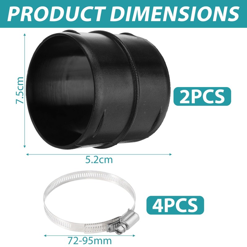 2 Connectors Round Duct Pipe 75 mm with 4 Stainless