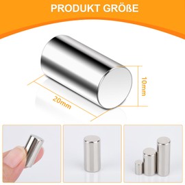 Pack of 8 Disc Magnets, 10 x 20 mm Magnets Strong, Neodymium Power Magnet Silver, Extra Strong Magnets for Magnetic Board, Whiteboard, Workshop, Fridge, Cylinder Magnets