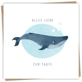 High-Quality Christening Card with Kraft Paper Envelope - Christening Card for Girls and Boys 15 x 15 cm - Ideal Christening Card for the Godchild as Folding Card with Whale Motif