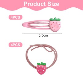 OUDQFCJ 8 Stück Haarschmuck Erdbeer Haarnadel für Kinder Erdbeer Stirnband Pferdeschwanz Haargummi Set niedliche Haarspangen Obst Harz Niedliche Haarspangen Headwear Styling Tools (rosa)