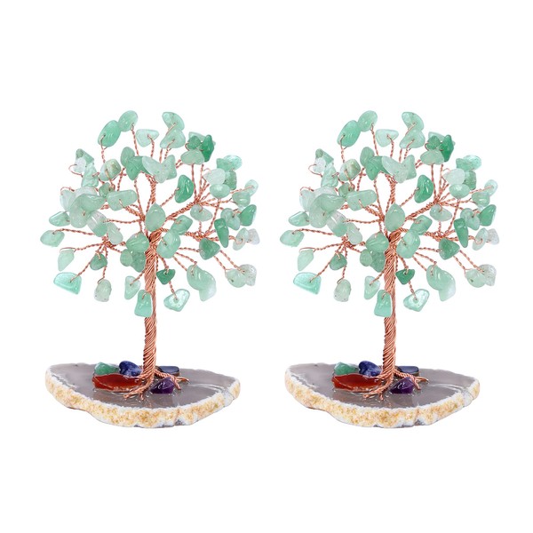 Jovivi Pack of 2 Mini Crystal Trees with Agate Base Money Tree Tumbled Stones Wire Wrap Tree of Life Lucky Tree Feng Shui Decoration