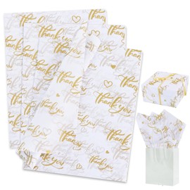 BEISHIDA Thank You Tissue Paper Bulk, White and Gold Wrapping Tissue Paper for Gift Bags, 14 x 20 Inch Gift Wrap for Birthday Wedding DIY Crafts Holiday Flowers-50 Sheets