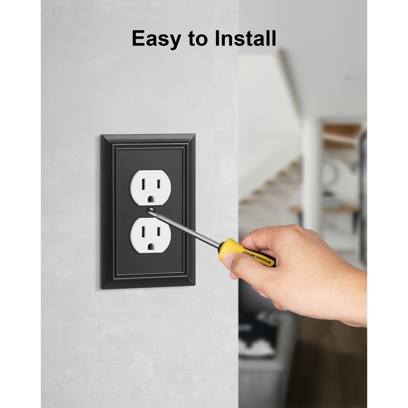 6-Pack Duplex Outlet Cover Plate, Decorative Matte Black Switch Plates