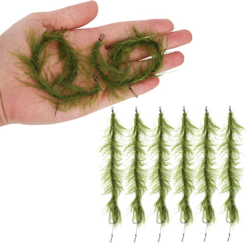 8PCS Carp Fishing Tied Hair Rigs Nylon Green Grass Line