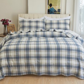 Elegant Comfort Soft 4-Piece 100% Turkish Cotton Flannel Sheet Set - Premium Quality, Deep Pocket Fitted Sheet, Ultra Soft, Cozy Warm Flannel Sheets - Full, Plaid-Navy/Aqua