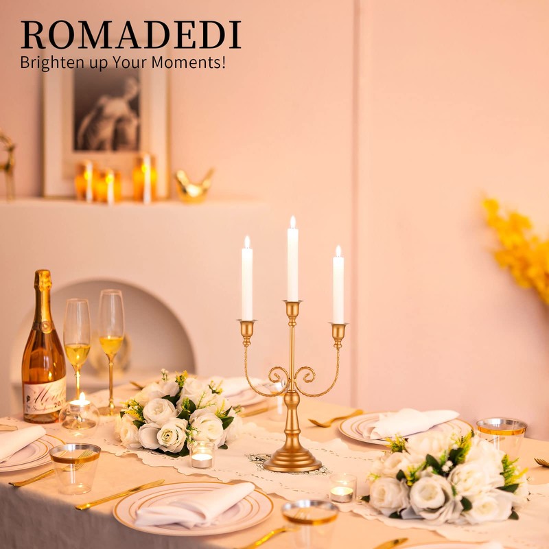 Romadedi Candelabra Gold Candle Holders - 3 Arm 11.8" Wedding