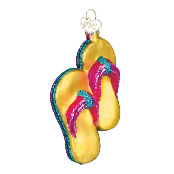 Old World Christmas Ornaments Yellow Flip-Flops Glass Blown Ornaments for