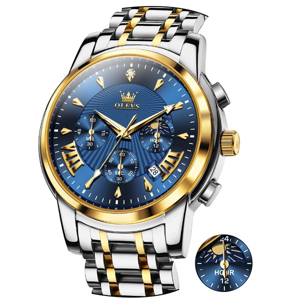 OLEVS Wristwatch, Men's, Stylish, Chronograph, Business Watch, Popular Brand, Large,