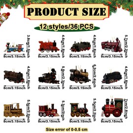 Amyhill 36 Pcs Train Christmas Ornaments Wooden Train Ornaments for Christmas Tree 2024 Train Christmas Decorations Xmas Hanging Ornaments Bulk Cars Ornaments for Party Wall Decor, 12 Styles