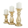 Deco 79 Mango Wood Turned Style Pillar Candle Holder, Set