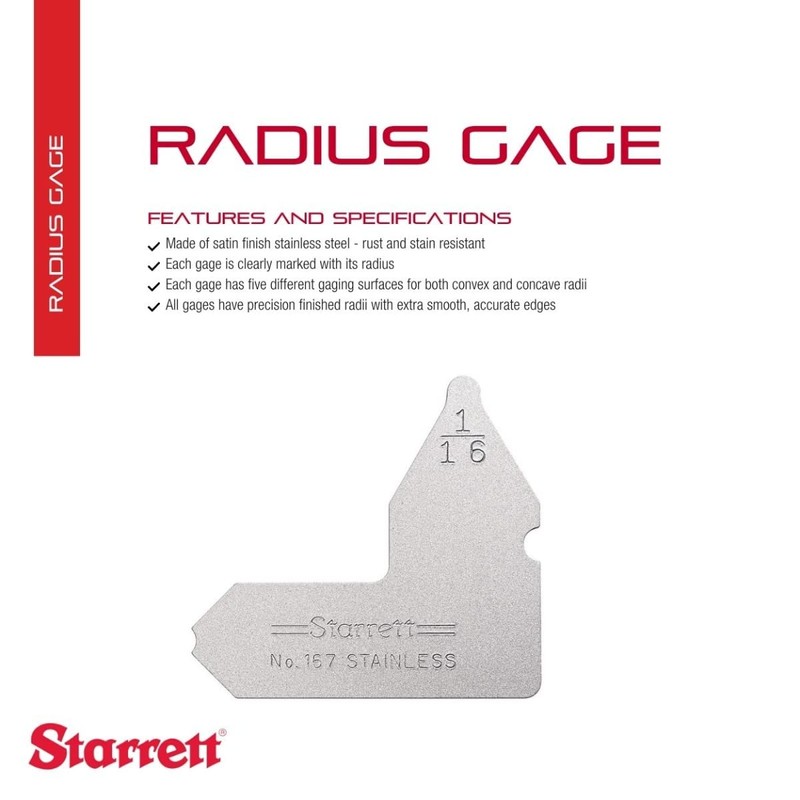 Starrett Individual Radius Gage for Both Convex and Concave Radii