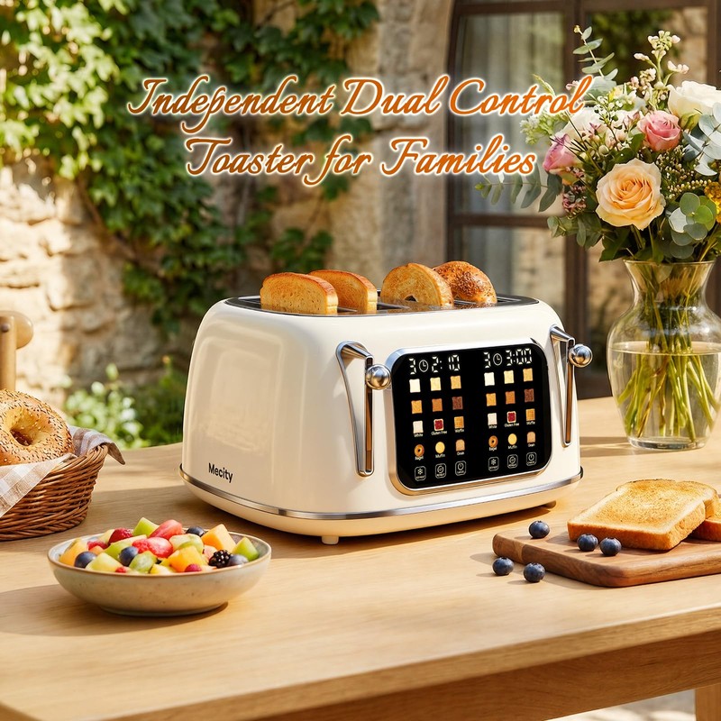 Mecity Toaster 4 Slice, Touch Screen Wide Slot Retro Toaster