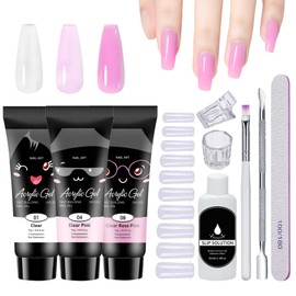 QIUFSSE Poly Nail Gel Kit,10PCS Clear Poly Gel Nail Kit for Beginners with Everything,Nail Extension Kit with Slip Solution for Nail Art DIY - Set D（Clear）