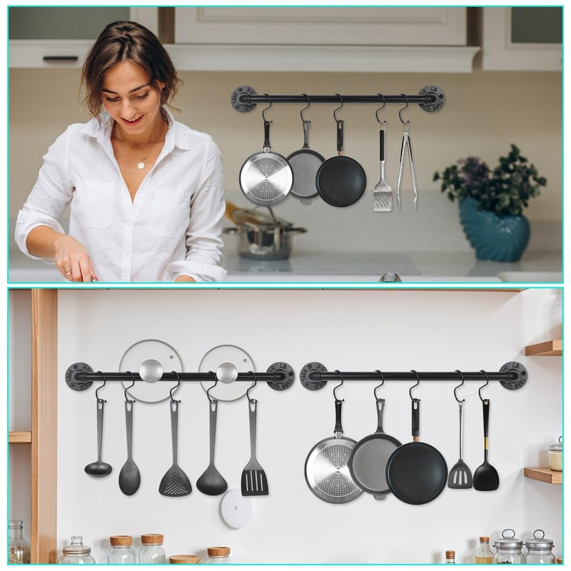 mekueeex Industrial Pipe Pot Pan Rack 21" (2 Pack), Wall