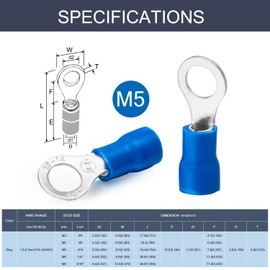 Chanzon 100pcs Blue Ring Terminals - #10 M5 - UL Listed Insulated PVC Eyelet Wire Connector 16-14AWG Gauge Electrical Crimp Connector for Boat Truck Stereo Car