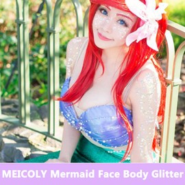 MEICOLY Clear White Body Glitter,Mardi Gras Face Glitter Makeup for Kids Women,Face Glitter for Running,Sparkly Chunky Hair Glitter,Singer Concert Festival Rave Accessories,Mermaid Glitter Face Paint