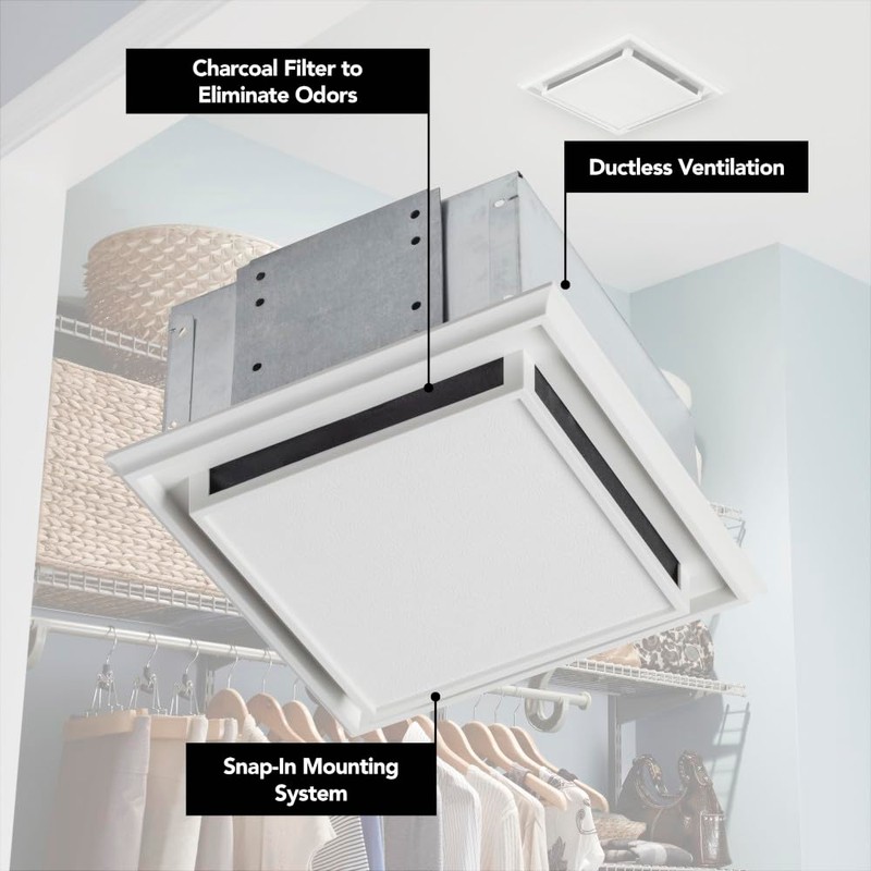 Broan-Nutone 682 Duct-Free Ventilation Fan, White Square Ceiling or Wall