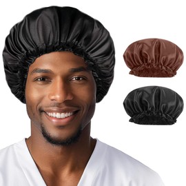 UZYXC Schlafhaube Seide Zwillingspack - Silk Bonnet für Männer mit Dreadlocks, Satinhaube zum Schlafen für Alle Kopfgrößen & Haartypen (Schwarz/Braun)