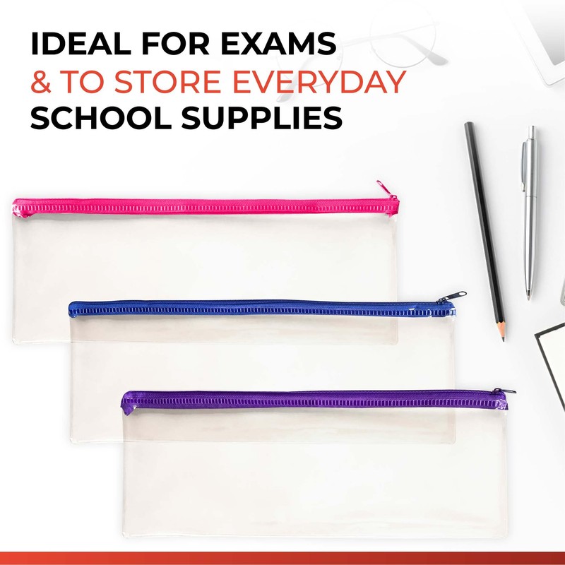 Janrax 13x5 inch Red Zip Clear Exam Pencil Case