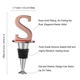 Miicol Wine Stoppers for Wine Bottles Toppers, Monogramm Cute Wine Accessories Gifts for Family Friends Women or Engagement Decorative, First Name Initial Letter S, Rose Gold