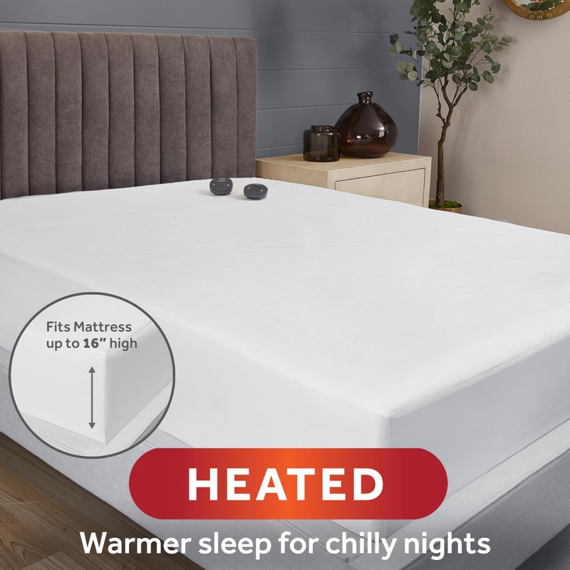 Sunbeam Electric Restful Heated Mattress Pad, 12 Heat Settings, 12-Hour