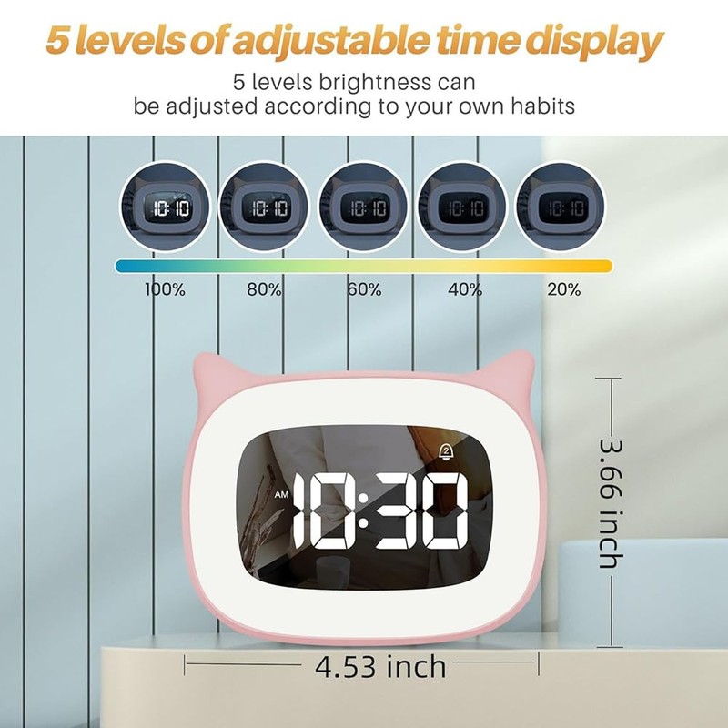Roysamrt Digital Children's Alarm Clock with Light, Digital Alarm Clock,