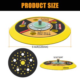 VIBRATITE 5 Inch 5 Hole DA Sander Hook & Loop Backing Plate Pad, 5/16 Inch-24 Thread Dustless Random Orbital Sanding Pad, Polyurethane Material, Black, Compatible with Orbital Sander, Polisher
