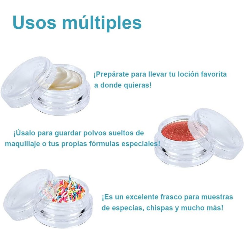Tarros de Viaje Plástico Transparentes 100pcs, Envases Mini, Frascos y