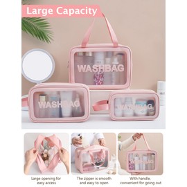 Travel Clear Makeup Bag, Portable Waterproof Cosmetic Organizer Case with Handle for Women, Essential Carry-on Travel Accessories for Toiletries and Brushes (3 PCS-White)