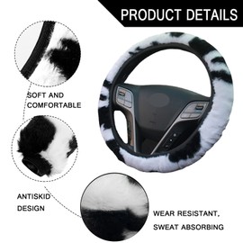 ZYNQACC 10 Pack Cow Print Car Accessories for Women & Girls, Fluffy Plush Cow Steering Wheel Cover Universal 15 inch Cute Car Interior Decor