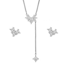 Auriselle Damen Schmuckset Liebe Form Rechteck Kristalle Fassung Ohrringe Halskette 2 Stück Frauen Schmuck mit Cubic Zirkonia Hochzeit Geschenke für Frauen Ladies