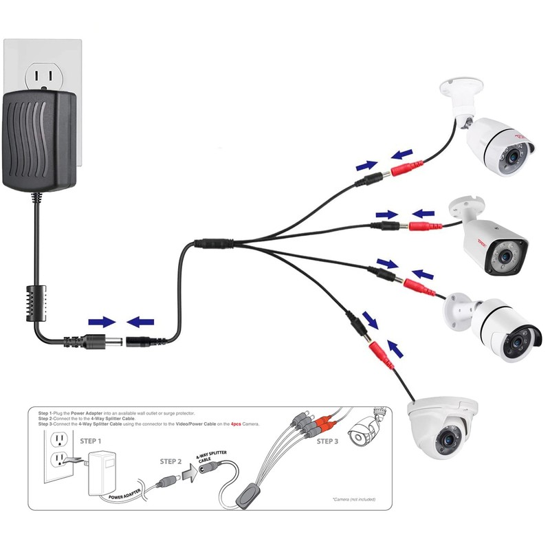 Security-01 PSE取得 AC to DC 12V 2A アダプター 1〜4スプリッタケーブル ACアダプター