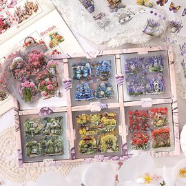 MAFELOE 150 Sheets Aesthetic PET Stickers of Box Set, Decorative Scrapbook Supplies of Butterfly Flower Plant Landscape Theme for Junk Bullet Journaling Planner Calendars (HZ-Y4-HYPX)