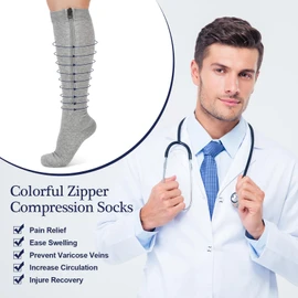 Tarpop 4 Pairs Men Zipper Compression Socks Colorful 20-30mmhg Compression Stockings with Zipper for Men Women Swelling Edema (L/XL)