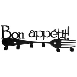 Galleksa Key Holder Hanger Hooks Towel Rack Kitchen Home Wall Organizer Black White (Bon Appetit Black)