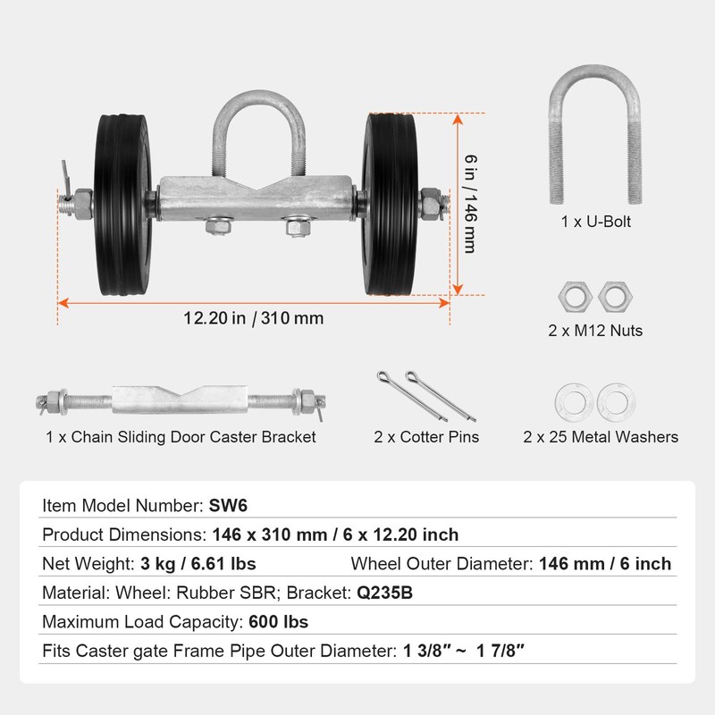 Happybuy Sliding Gate Kit, 6” Rolling Gate Hardware Kit, Heavy