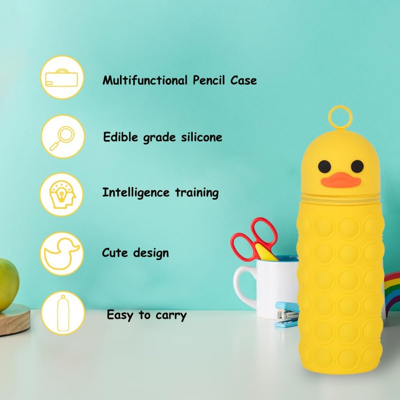 Glamifyr 2-in-1 Schulmäppchen aus Weichem Silikon - Duck, Silikon Federmäppchen