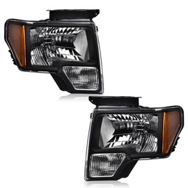 LQI Headlights Compatible with 2009-2014 Ford F150 Headlamps Driver & Passenger Side Clear Lens Black Housing Amber Reflector DL3Z13008AFO2502289